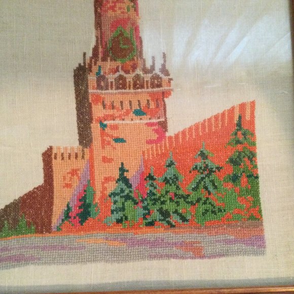 Handmade needlework hand cross stitched picture framed church - Picture 4 of 6